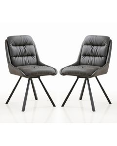 Arnhem Grey Leather Effect Dining Chairs In Pair