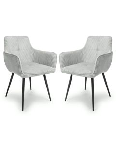 Denver Light Grey Corduroy Fabric Dining Chairs In Pair