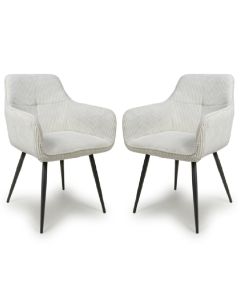 Denver White Corduroy Fabric Dining Chairs In Pair