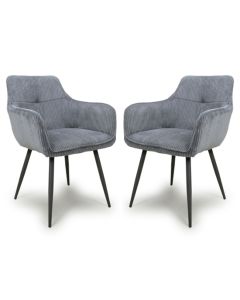 Denver Dark Grey Corduroy Fabric Dining Chairs In Pair