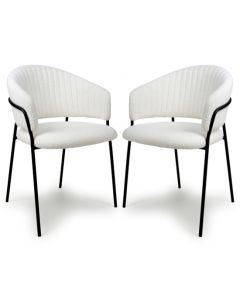 Maya White Boucle Fabric Dining Chairs In Pair