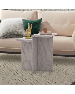 Brielle Wooden Side Table In White Faux Marble Effect