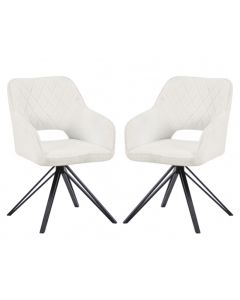 Lincoln Swivel White Boucle Fabric Dining Chairs In Pair