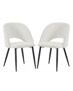 Atlanta White Boucle Fabric Dining Chairs In Pair