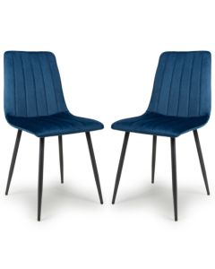 Lisbon Blue Brushed Velvet Dining Chairs In Pair