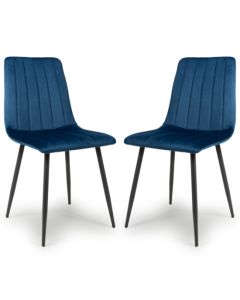 Lisbon Blue Brushed Velvet Dining Chairs In Pair