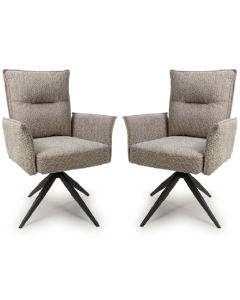 Brunswick Mink Textured Chenille Effect Fabric Swivel Armchairs In Pair