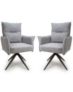Brunswick Light Grey Textured Chenille Effect Fabric Swivel Armchairs In Pair
