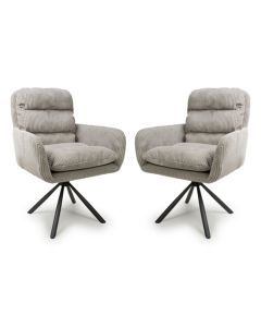 Cassidy Mink Corduroy Fabric Swivel Dining Chairs In Pair