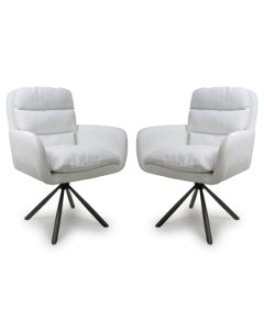 Cassidy White Corduroy Fabric Swivel Dining Chairs In Pair