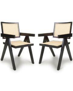 Dublin Black Rattan Dining Chairs In Pair
