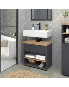 Thessa Wooden Bathroom Vanity Unit With 2 Doors In Anthracite Oak