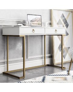 Camila Wooden Laptop Desk In White With Gold Metal Frame