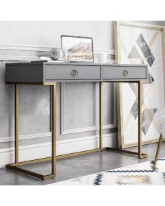 Camila Wooden Laptop Desk In Graphite Grey With Gold Metal Frame
