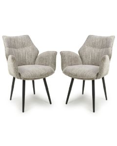 Baltimore Toffee Tweed Fabric Swivel Dining Chairs In Pair