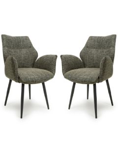 Baltimore Green Tweed Fabric Swivel Dining Chairs In Pair