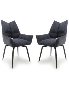 Dakar Charcoal Textured Effect Swivel Dining Chairs In Pair
