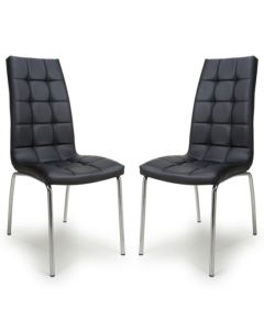 Jenner Black Leather Effect Dining Chairs With Chrome Legs In Pair