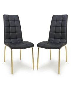 Jenner Black Leather Effect Dining Chairs With Gold Legs In Pair