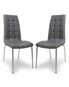 Jenner Grey Leather Effect Dining Chairs With Chrome Legs In Pair