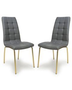 Jenner Grey Leather Effect Dining Chairs With Gold Legs In Pair