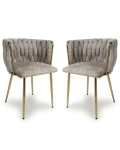 Ontario Mink Chenille Effect Dining Chairs In Pair