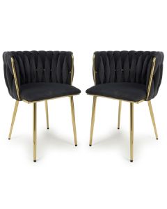 Ontario Black Brushed Velvet Dining Chairs In Pair