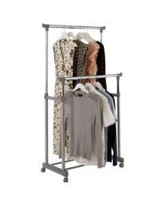 Andria Metal Clothes Hanging Double Rail With Wheels In Chrome