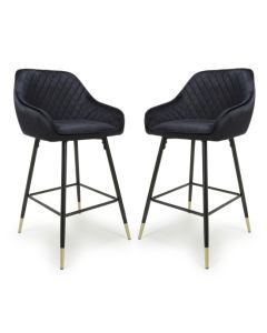 Savanna Black Brushed Velvet Bar Stools In Pair