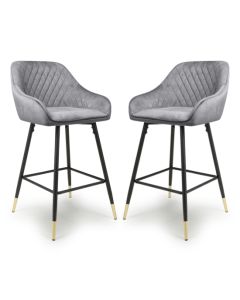 Savanna Grey Brushed Velvet Bar Stools In Pair
