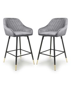 Savanna Grey Brushed Velvet Bar Stools In Pair