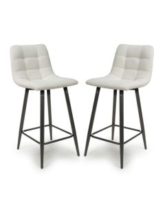 Lichfield Smoke Grey Boucle Fabric Bar Stools In Pair