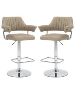 Cortez Swivel Mink Leather Effect Fabric Bar Stools In Pair