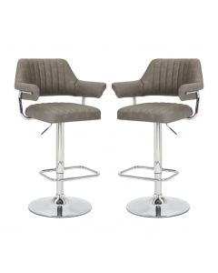 Cortez Charcoal Leather Effect Bar Stools In Pair