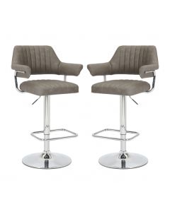 Cortez Charcoal Leather Effect Bar Stools In Pair