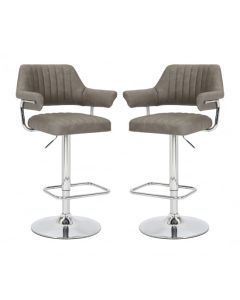 Cortez Swivel Charcoal Leather Effect Fabric Bar Stools In Pair