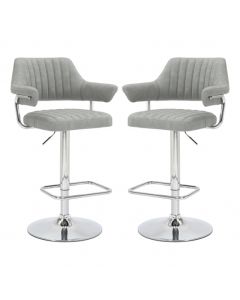 Cortez Light Grey Leather Effect Bar Stools In Pair