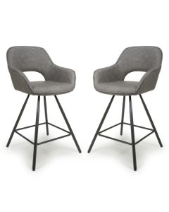 Truro Charcoal Leather Effect Bar Chairs In Pair