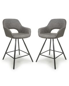 Truro Charcoal Leather Effect Bar Chairs In Pair