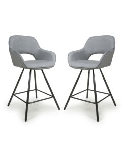 Truro Light Grey Leather Effect Bar Chairs In Pair