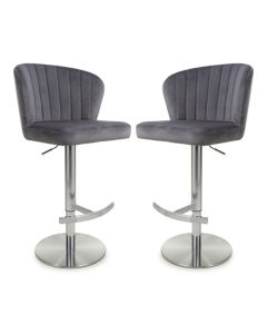 Sigma Grey Brushed Velvet Bar Stools In Pair