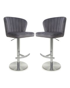 Sigma Grey Brushed Velvet Bar Stools In Pair