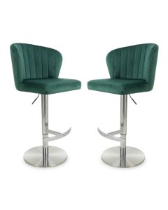 Sigma Green Brushed Velvet Bar Stools In Pair