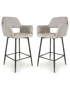 Sorento Mink Chenille Corduroy Fabric Bar Chairs In Pair