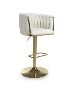 Bellaire Textured Effect Velvet Bar Stool In Cream