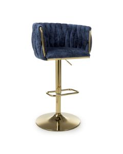 Bellaire Textured Effect Velvet Bar Stool In Blue