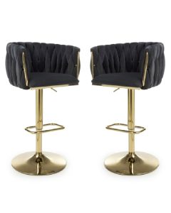 Bellaire Black Brushed Velvet Bar Stools In Pair