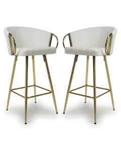 Volero Cream Textured Effect Bar Stools In Pair