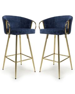 Volero Blue Textured Effect Bar Stools In Pair