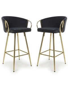 Volero Black Brushed Velvet Bar Stools In Pair